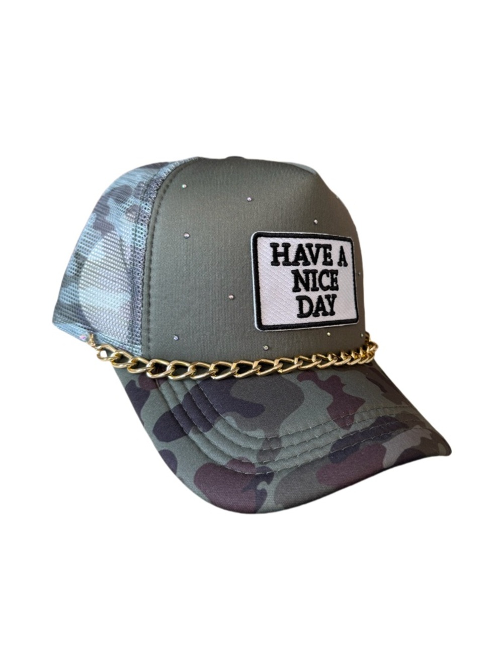 Have A Nice Day Camouflage Trucker Cap - Olive Green
